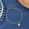 304 Stainless Steel Heart Charm Chain Bracelets BJEW-M097-01A-P-1