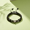 2Pcs 2 Style Natural Obsidian & Synthetic Hematite Braided Bead Bracelets Set with Cubic Zirconia Leopard BJEW-JB08119-03-2