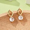 Rhombus & Flat Round Brass Micro Pave Cubic Zirconia Stud Earrings for Women EJEW-G428-20G-02-1