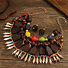Wood with Plastic Multilayer Necklace & Round Beaded Dangle Earring FS-WGCB179-01-4