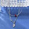 304 Stainless Steel & Dyed Natural White Jade Feather Pendant Double Layer Necklaces for Women NJEW-A045-20P-3