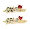 Mother's Day Brass Micro Pave Cubic Zirconia Word Love Heart Mama Connector Charms KK-M324-01B-G-1