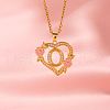 Brass Crystal Rhinestone Hollow Rose Heart with Letter Pendant Necklaces for Women WGC1928-15-1