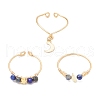 3Pcs Copper Wire Wrapped Natural Lapis Lazuli Faceted Round Bead Finger Rings for Women RJEW-JR00887-05-4