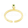 Cubic Zircona Teardrop Charm Dangle Open Cuff Ring RJEW-H103-01G-5