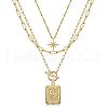 Brass Micro Pave Clear Cubic Zirconia 3 Layered Star & Rectangle with Rose Pendant Necklaces for Women FS-WG2F54E-01-2
