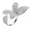 Butterfly Brass Micro Pave Clear Cubic Zirconia Adjustable Cuff Rings for Women FS-WG64577-01-3