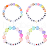 FIBLOOM 4Pcs 4 Styles Word Big Little Sis Acrylic Heart Beaded Stretch Bracelets Set BJEW-FI0001-54-1