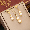 Triangle & Gourd Stainless Steel & Plastic Imitation Pearl Pendant Necklace & Stud Dangle Earring FS-WGB6B23-03-1