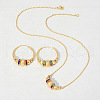 Bohemian Style Brass Colorful Cubic Zirconia Round Beaded Pendant Necklaces & Hoop Earrings Sets FS-WG846E9-01-2