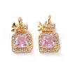 Brass Micro Pave Clear Cubic Zirconia Charms KK-E068-VF220-2