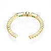 Green Cubic Zirconia Rectangle Open Cuff Ring for Women RJEW-N035-090-2