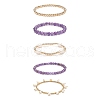 5Pcs 5 Style Natural Amethyst & Brass Beaded Stretch Bracelets Set BJEW-JB08870-01-4