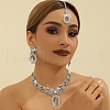 Teardrop Alloy Crystal Rhinestone Pendant Necklace & Stud Dangle Earring & Frontlet Sets FS-WG4C0D5-02-3
