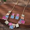Square Zinc Alloy Enamel Pendant Necklaces & Stud Dangle Earrings Sets FS-WG2E030-04-1