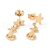 304 Stainless Steel Cat with Star Dangle Stud Earrings for Women EJEW-G328-10-3