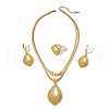 Hollow Leaf Alloy Pendant Necklaces & Hoop Earrings & Rings Sets FS-WGD30F4-01-5