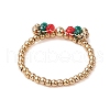 Christmas Theme Bowknot Glass Beaded Stretch Rings Rings RJEW-TA00132-4