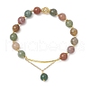 3Pcs Natural Indian Agate & Citrine & Aquamarine & Rose Quartz & Amethyst Round Beaded Bracelets BJEW-JB11925-3