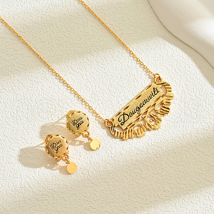 Alloy Hollow Letter Earrings & Necklaces Set for Women HN6218-1