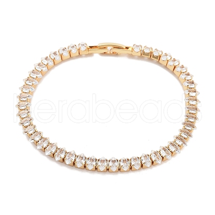 Brass Pave Clear Cubic Zirconia Horse Eye Link Bracelets BJEW-B094-03B-G-1
