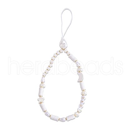 Moon & Star & Disc Beaded Chain Mobile Strap HJEW-SW00020-02-1