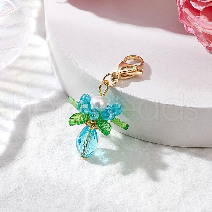 Glass & Acrylic & Shell Pearl Flower Pendant Decorations HJEW-MZ00209-01-1