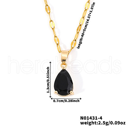 Fashionable Brass Pave Glass Teardrop Pendant Necklaces UU4380-3-1