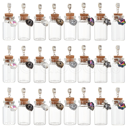 AHADERMAKER 24Pcs 2 Styles Antique Silver Plated Alloy Glass Bottle European Dangle Charms PALLOY-GA0001-15-1