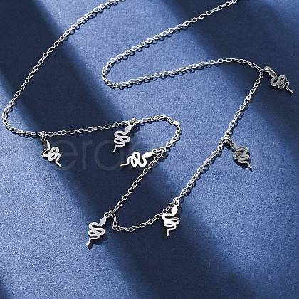 304 Stainless Steel Snake Tassel Necklaces NJEW-R026-20P-1
