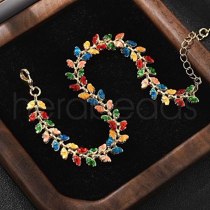 Butterfly Brass Enamel Links Bracelets for Women BJEW-B125-01G-1