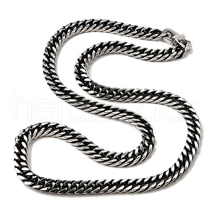 304 Stainless Steel Cuban Link Chain Necklace NJEW-P288-01B-AS-1-1