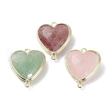 Natural Rose Quartz & Green Strawberry Quartz & Strawberry Quartz Connector Charms G-G012-01G-02-1