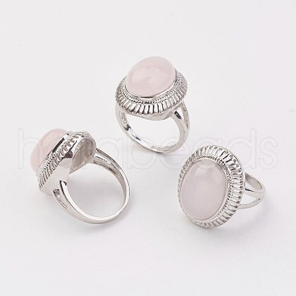 Natural Rose Quartz Finger Rings RJEW-P122-04-1