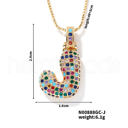 Brass Pave Colorful Cubic Zirconia Letter Pendant Box Chain Necklaces NU0575-10-1