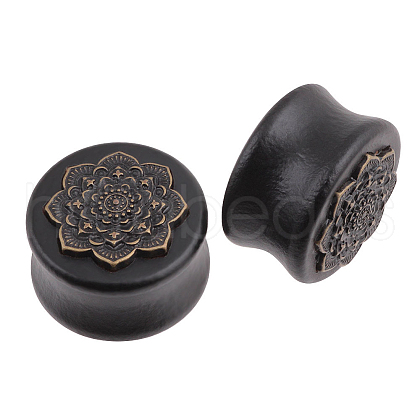 Natural Wood Mandala Flower Ear Plugs Gauges MAND-PW0001-44E-1