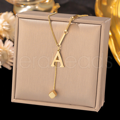 304 Stainless Steel Cube Initial Pendant Necklaces FS-WG9AF3A-19-1