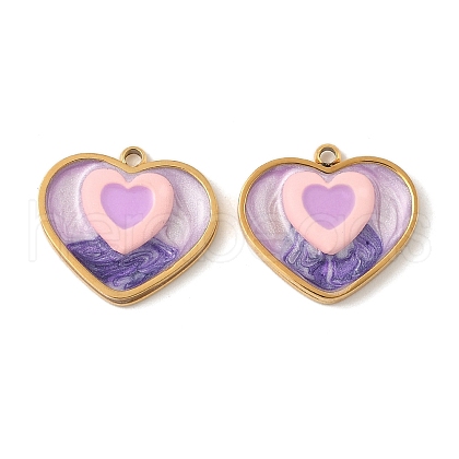 304 Stainless Steel Enamel Pendants STAS-U057-25G-1