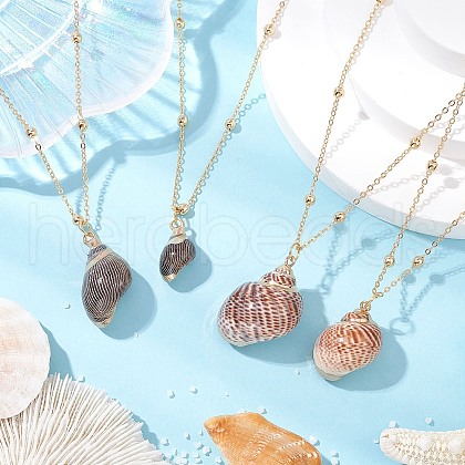 2Pcs 2 Styles Electroplate Natural Spiral Shell Pendant Necklaces NJEW-JN05181-1