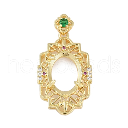 Brass Micro Pave Clear Cubic Zirconia Pendant Cabochon Settings KK-U026-08G-1