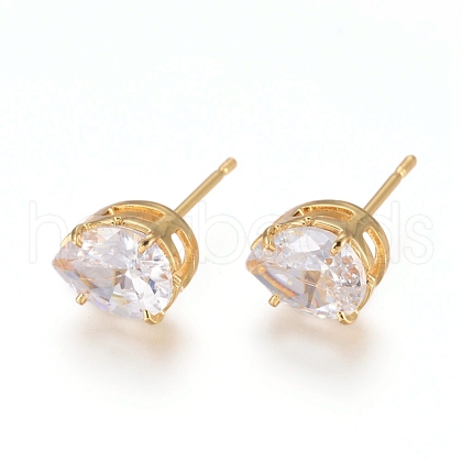 Brass Stud Earrings EJEW-L245-004G-1