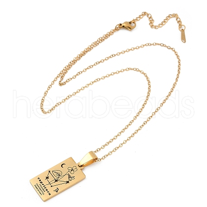 12 Constellation Stainless Steel Tarot Card Engraved Pendant Cable Chain Necklaces PW-WG94DCE-04-1