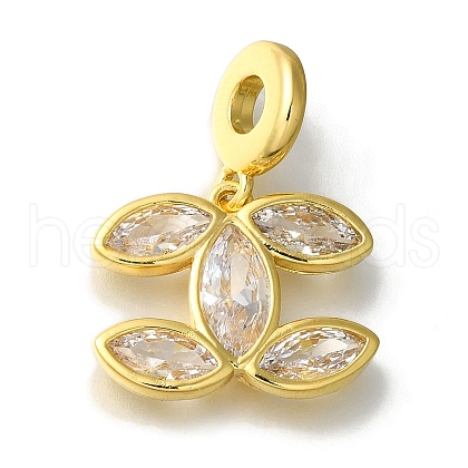 Leaf Rack Plating Brass Micro Pave Clear Cubic Zirconia Pendant KK-H485-08G-1