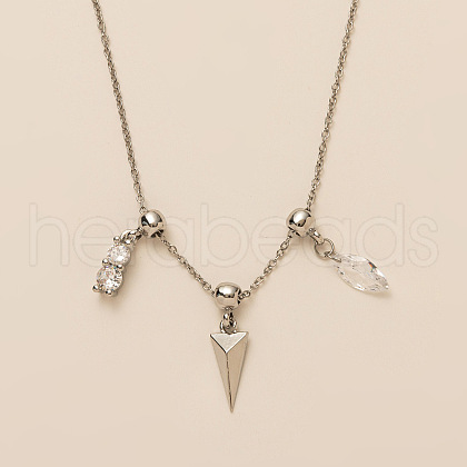 Triangle Horse Eye Brass Pave Clear Cubic Zirconia Pendant Necklaces for Women FS-WG06C6B-10-1