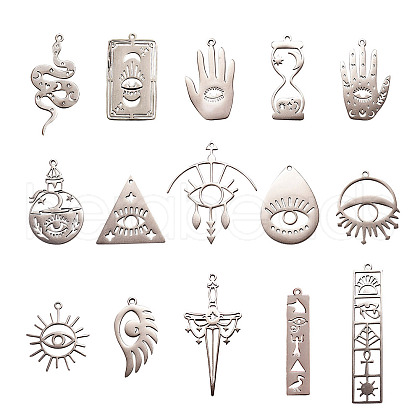 15Pcs 15 Styles 201 Stainless Steel Pendants STAS-CJ0001-188-1