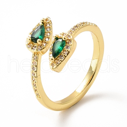 Cubic Zirconia Teardrop Open Cuff Ring RJEW-H101-29G-1