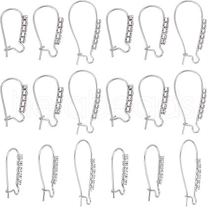 Unicraftale 18Pcs 3 Style 304 Stainless Steel Hoop Earrings Findings Kidney Ear Wires STAS-UN0038-20-1