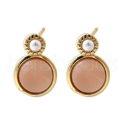 Flat Round Brass Stud Earrings EJEW-Z086-13G-1