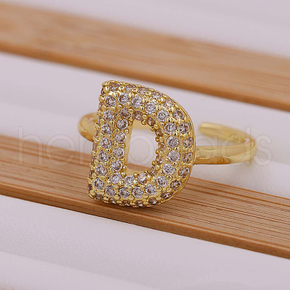 Brass Micro Pave Clear Cubic Zirconia Initial Cuff Rings FS-WGB210B-05-1
