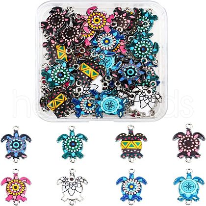 SUPERFINDINGS 48Pcs 8 Colors Alloy Enamel Connector Charms ENAM-FH0001-38-1